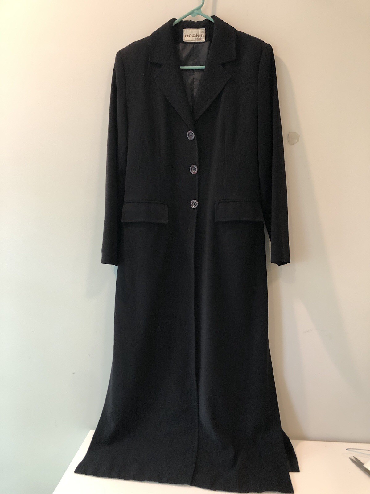 Black Trench Coat & Dress Ensemble 3 Button Elegant Long Size M