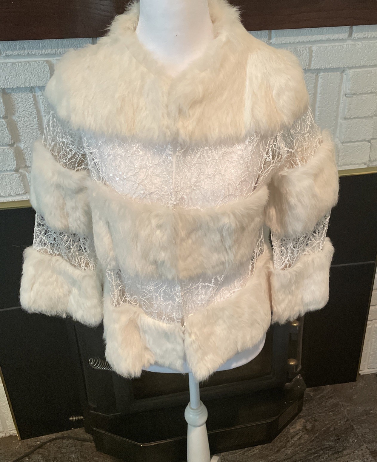 ALBERTO MAKALI Elegant  Dress Jacket 100% Real Rabbit Fur Size XS 