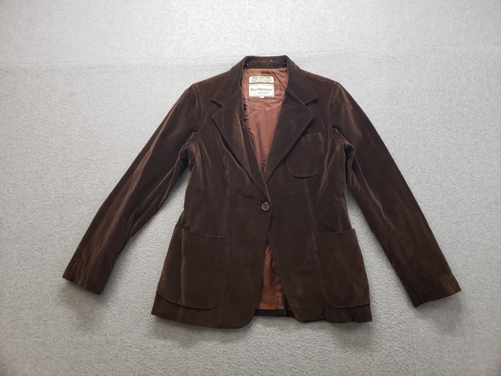 Suit Yourself Women Blazer Jacket 12 Tan Velvet 100% Cotton Classic Career Wear