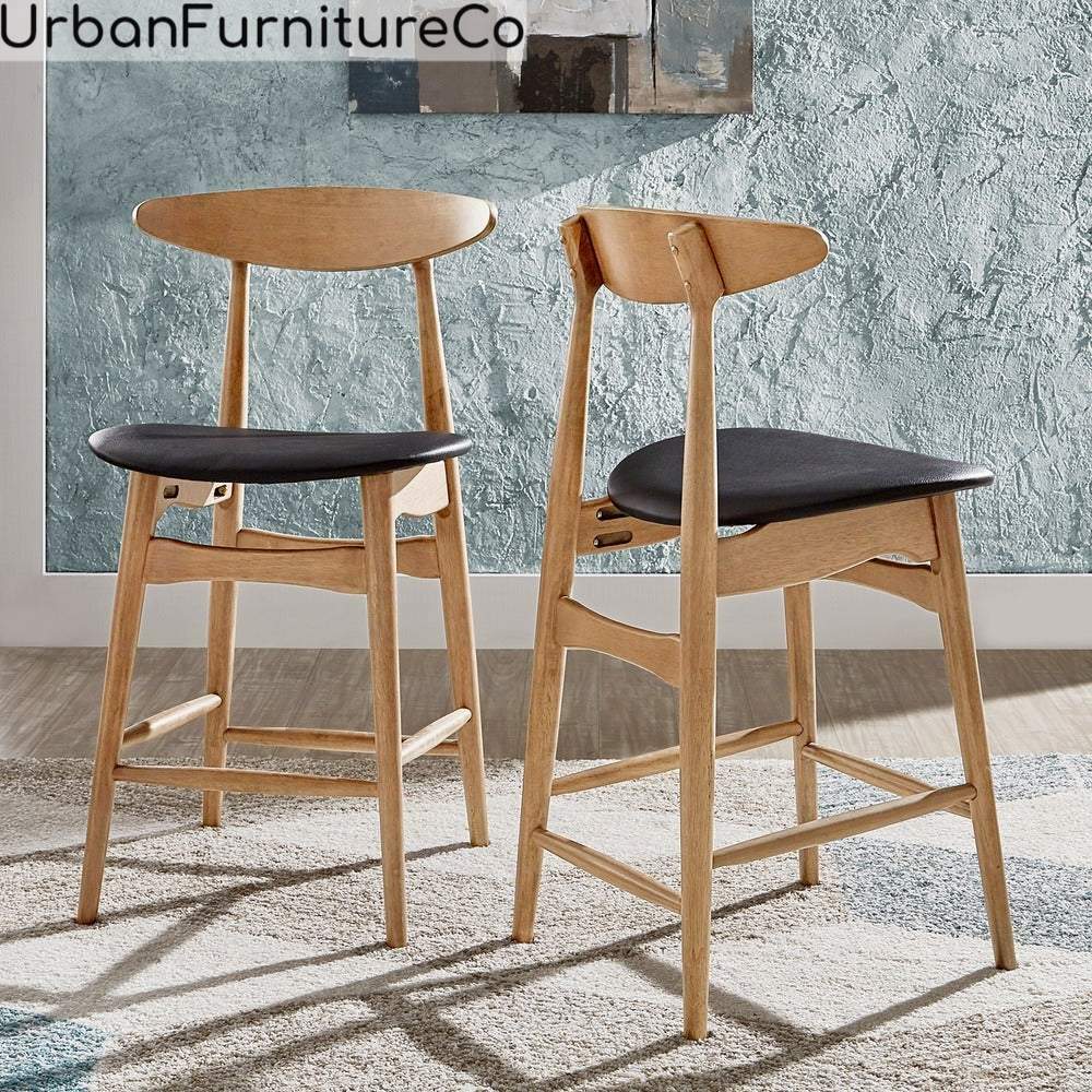 Set of 2 Mid-Century Dark Walnut Counter Height Stools Pub Dining Kitchen Chairs