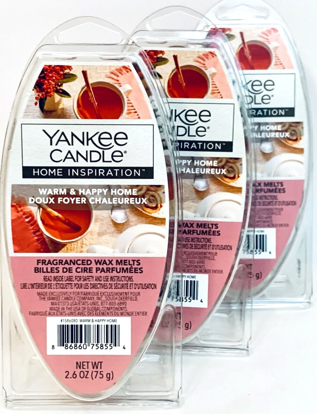 3 Packs Yankee Candle Home Inspiration Warm & Happy Home 6 Ct Wax Melts 2.6 Oz