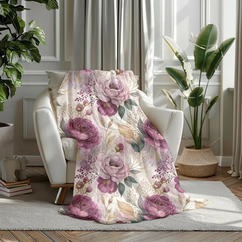 Floral Velveteen Plush Blanket Cozy Home Comfort 