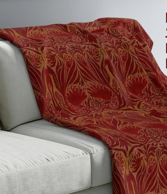 Peacock Sherpa Fleece Blanket Arts and Crafts Style Cozy Home Decor