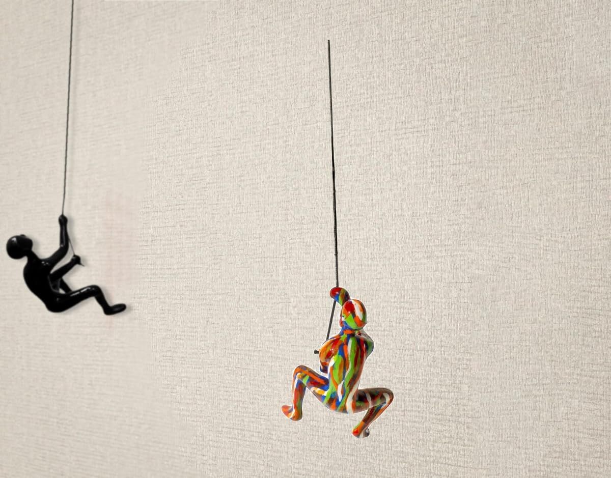 Set of Three 6 Rainbow Multi Unique Climbing Men With Rope Wall Art