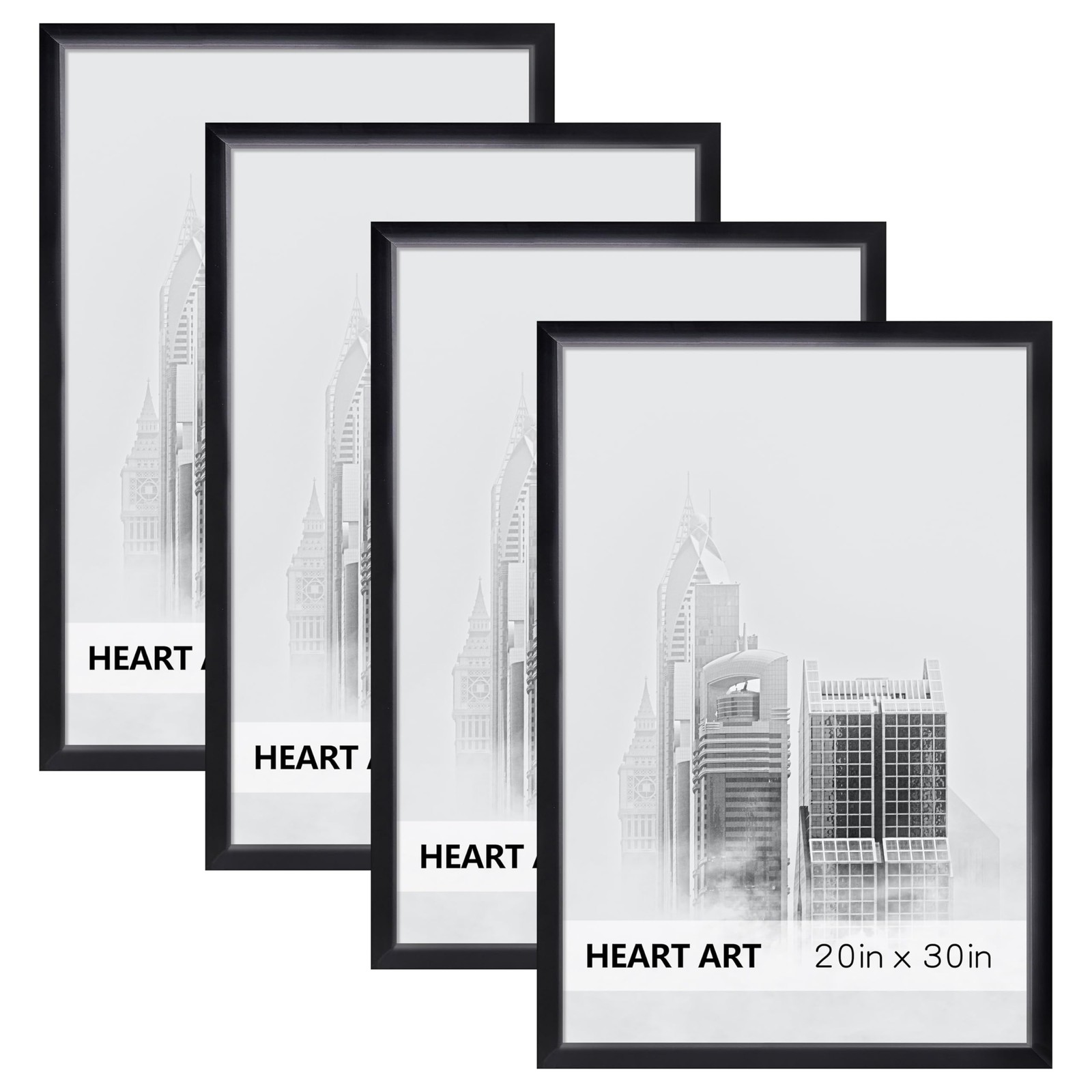 HEART ART 20x30 Black Wall Gallery Photo Poster Frame 4-Pack No Mat