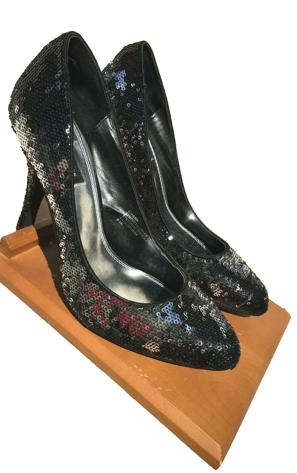 White House Black Market High Heel Shoes Evening Black Silver Sequin Size 8.5 M