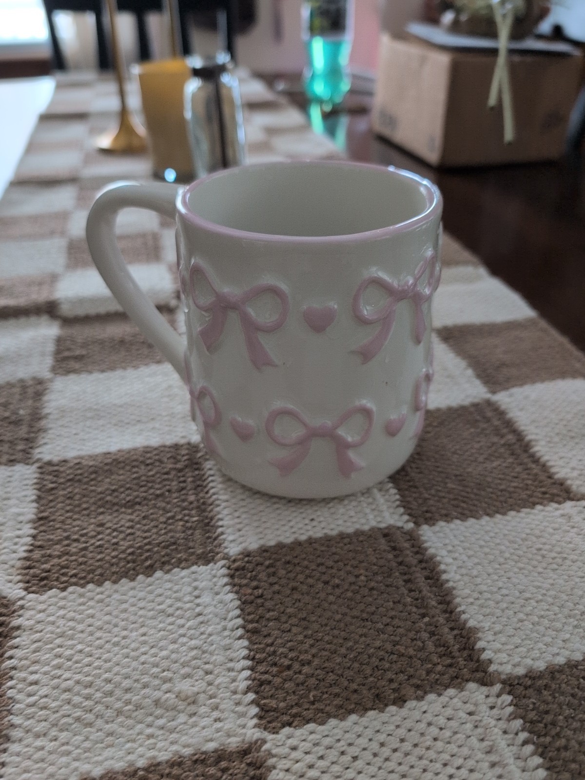 Sheffield Home pink bow coffee cup mug holiday fall cozy tea beverage shabby