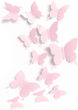 Cute Pink Butterfly Wall Decor 24 pcs, Girls Room Decals, Danish 