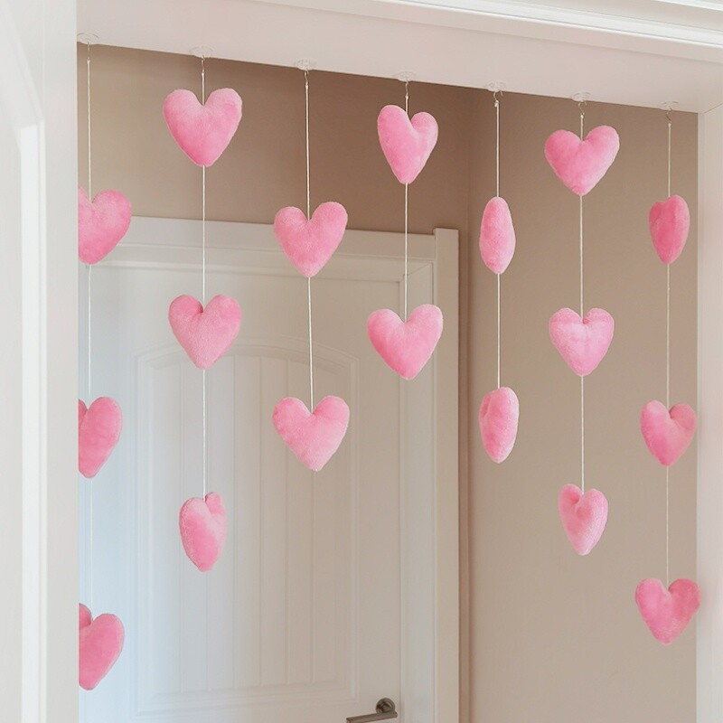 Heart Shaped Furry Door Hanging Curtain Self Adhesive Cute Kawaii Door Decor