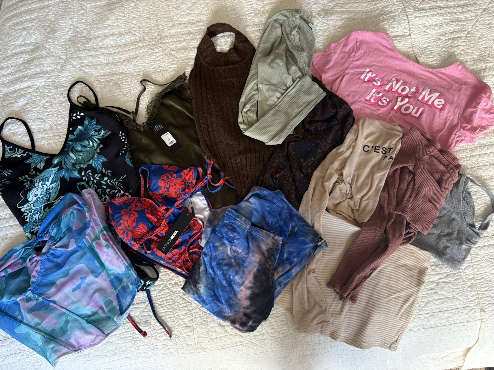 Fashion Nova Trendy Bundle | S–M | 9 Tops + Matching Set + Skirt | FREE SHIPPING