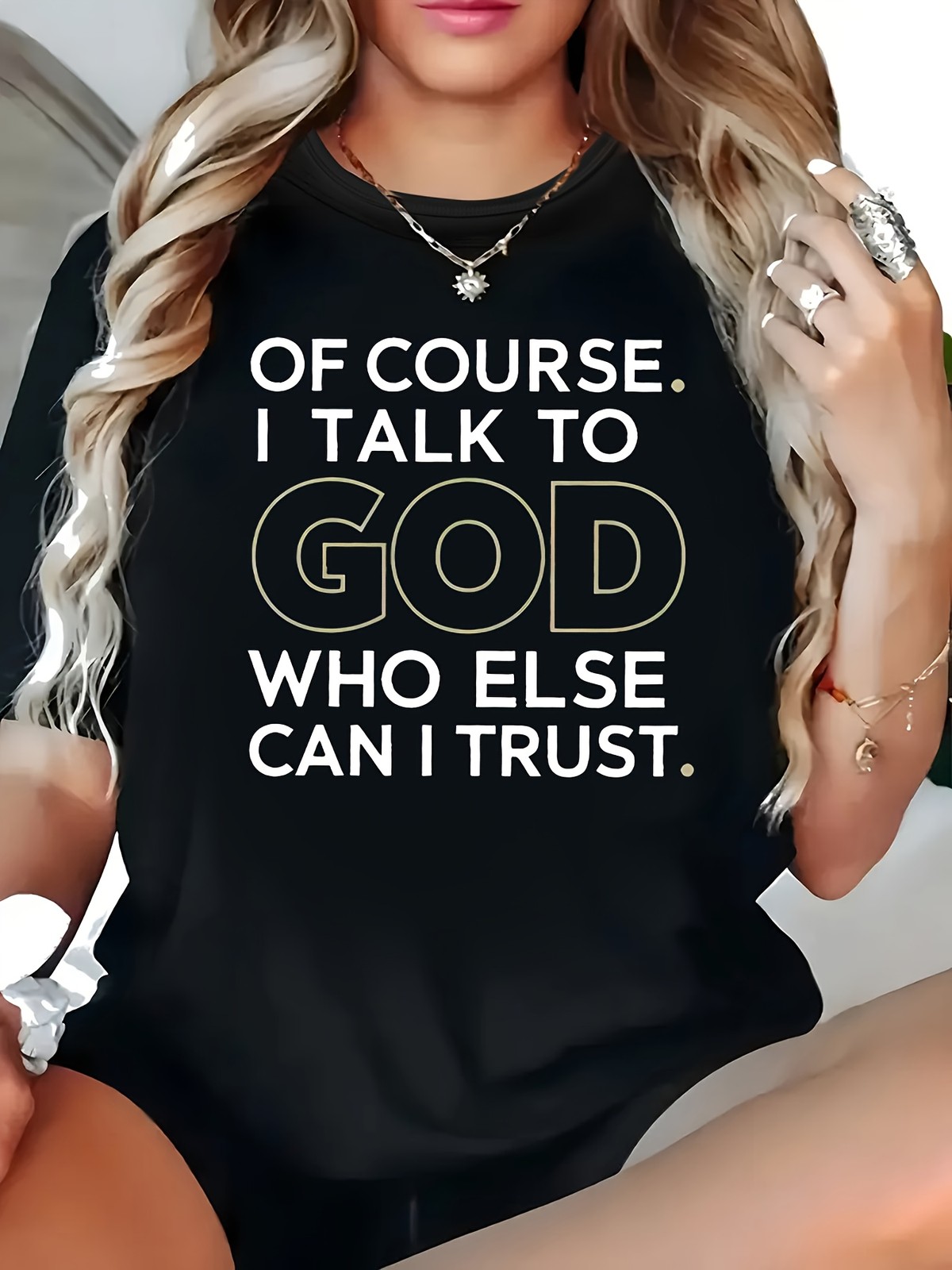 Women's T-Shirt Trendy Fashion Letter Print Crew Neck Plus Size T-Shirt Tops ❀