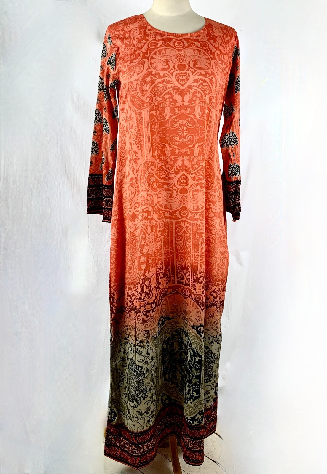 Trendy Fashion Mall Maxi Kaftan Dress S/M Robe Orange Boho Lg Sleeves Halloween