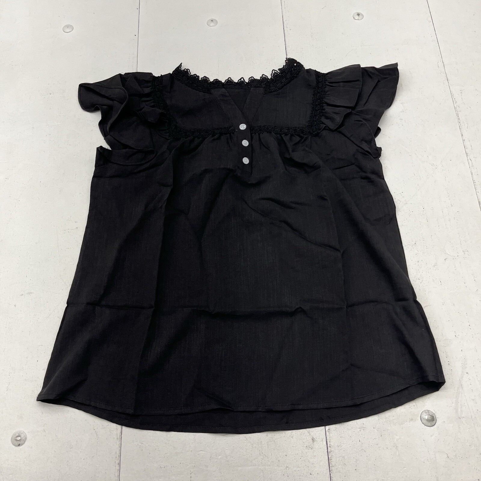 Trendy & Fashion Black Ruffle Short Sleeve T-Shirt Women’s Size Large NEW