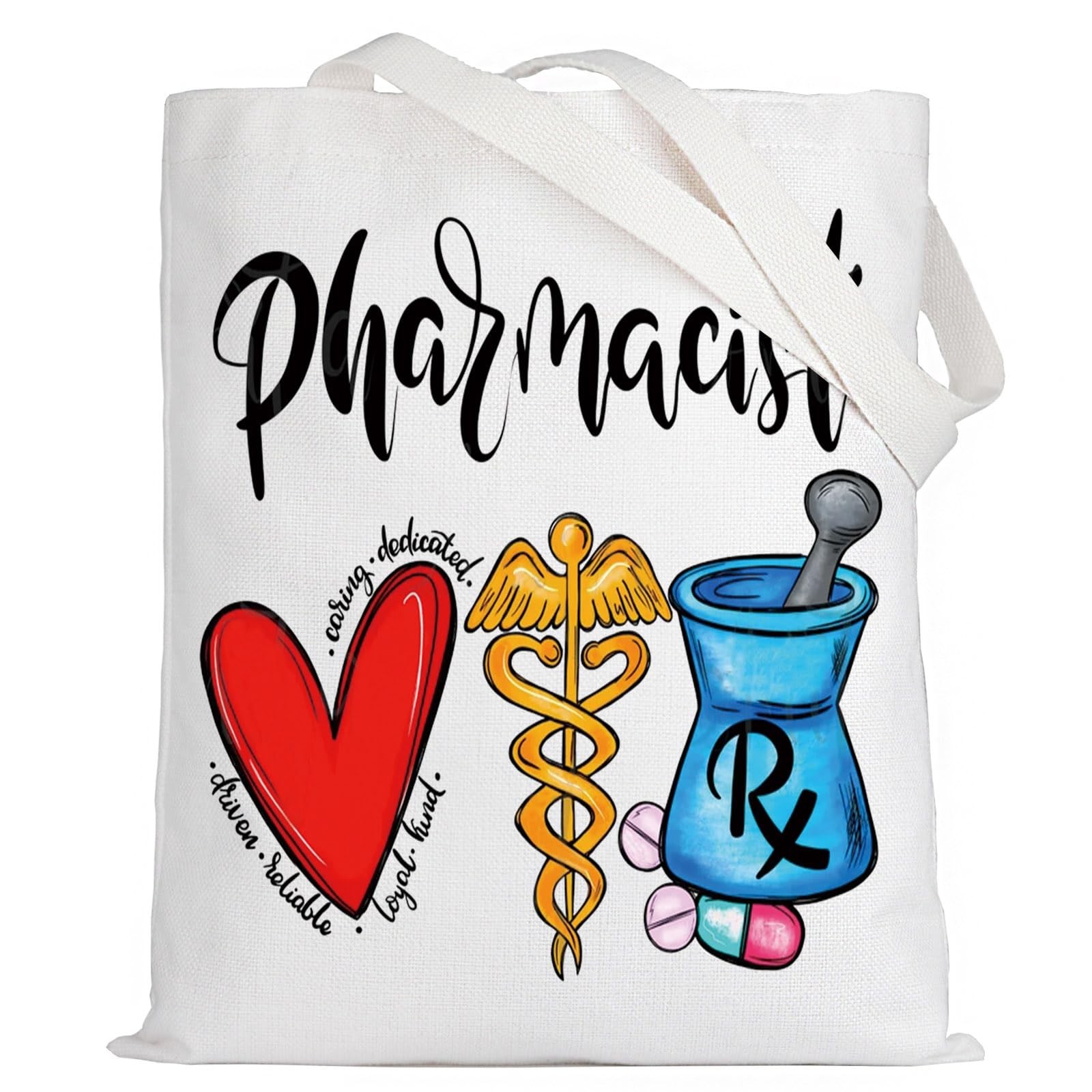 LEVLO Pharmacist Canvas Tote Bag Pharmacy Tech Gift Rx Large, 