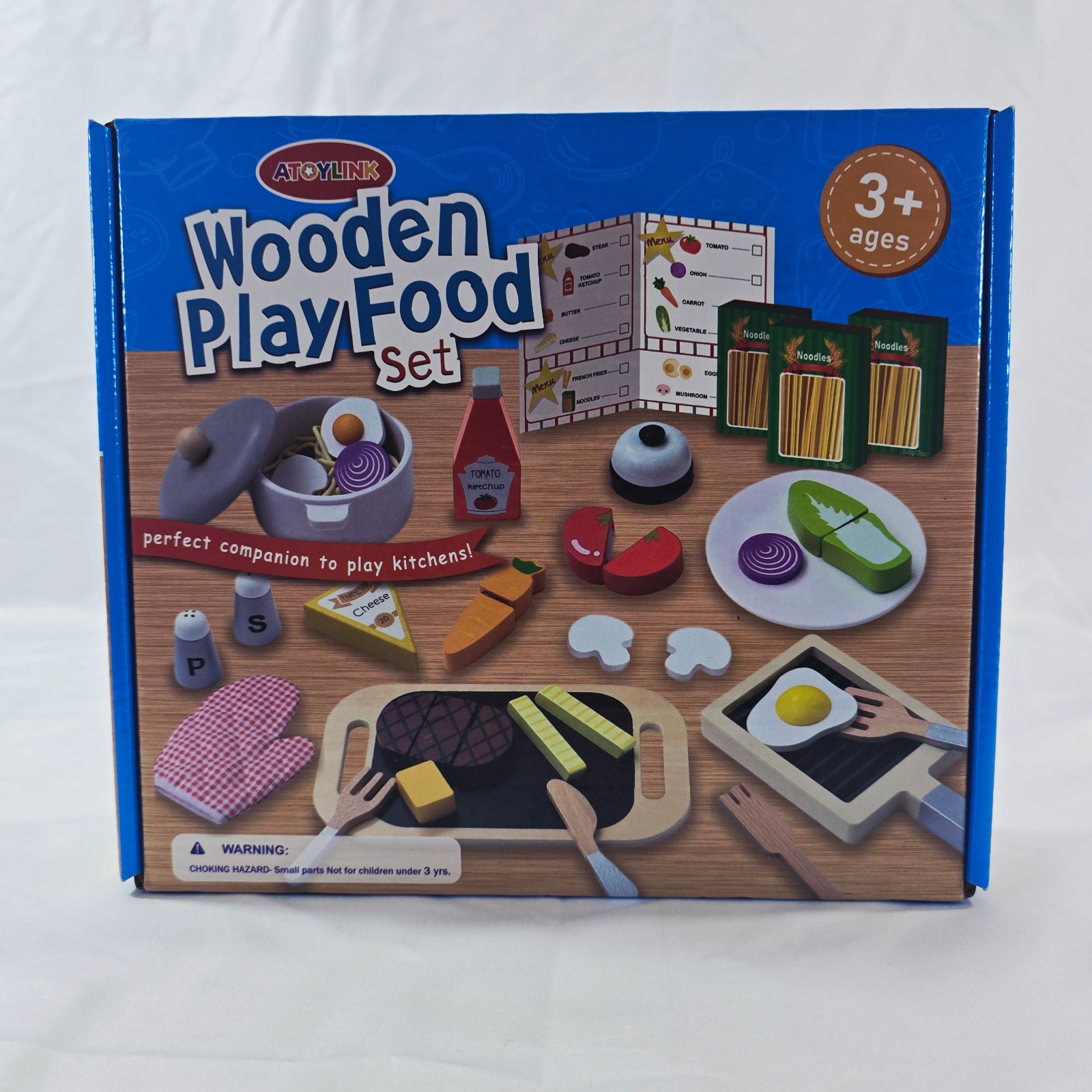 Wooden Play Food Set Kids Toy Kitchen Accessories Pretend Cooking Set 3+ Fun