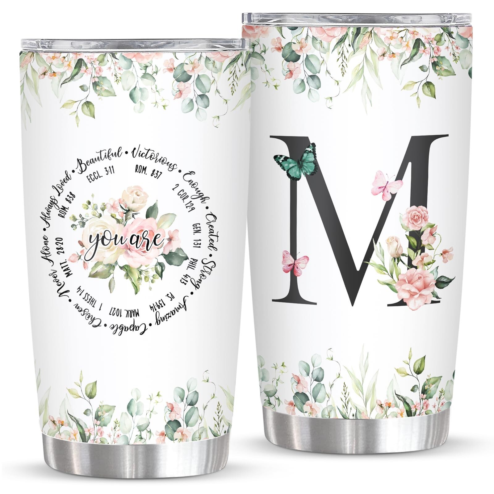 Personalized Initial M Tumbler 20oz, Monogrammed Gift for Women Birthday Moth...
