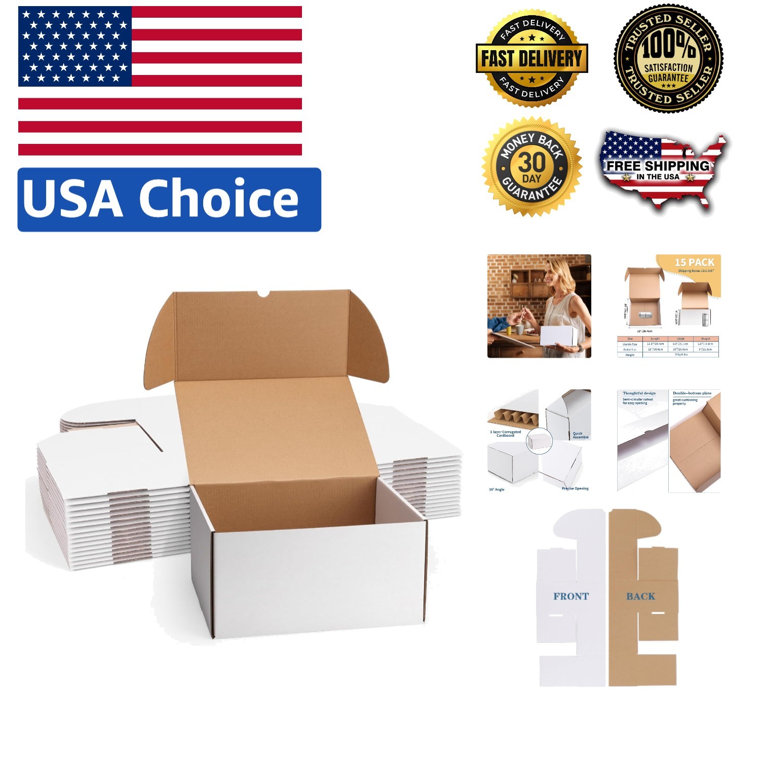 Durable 12x10x6 Corrugated Mailer Boxes - Set of 15 White Gift Packaging