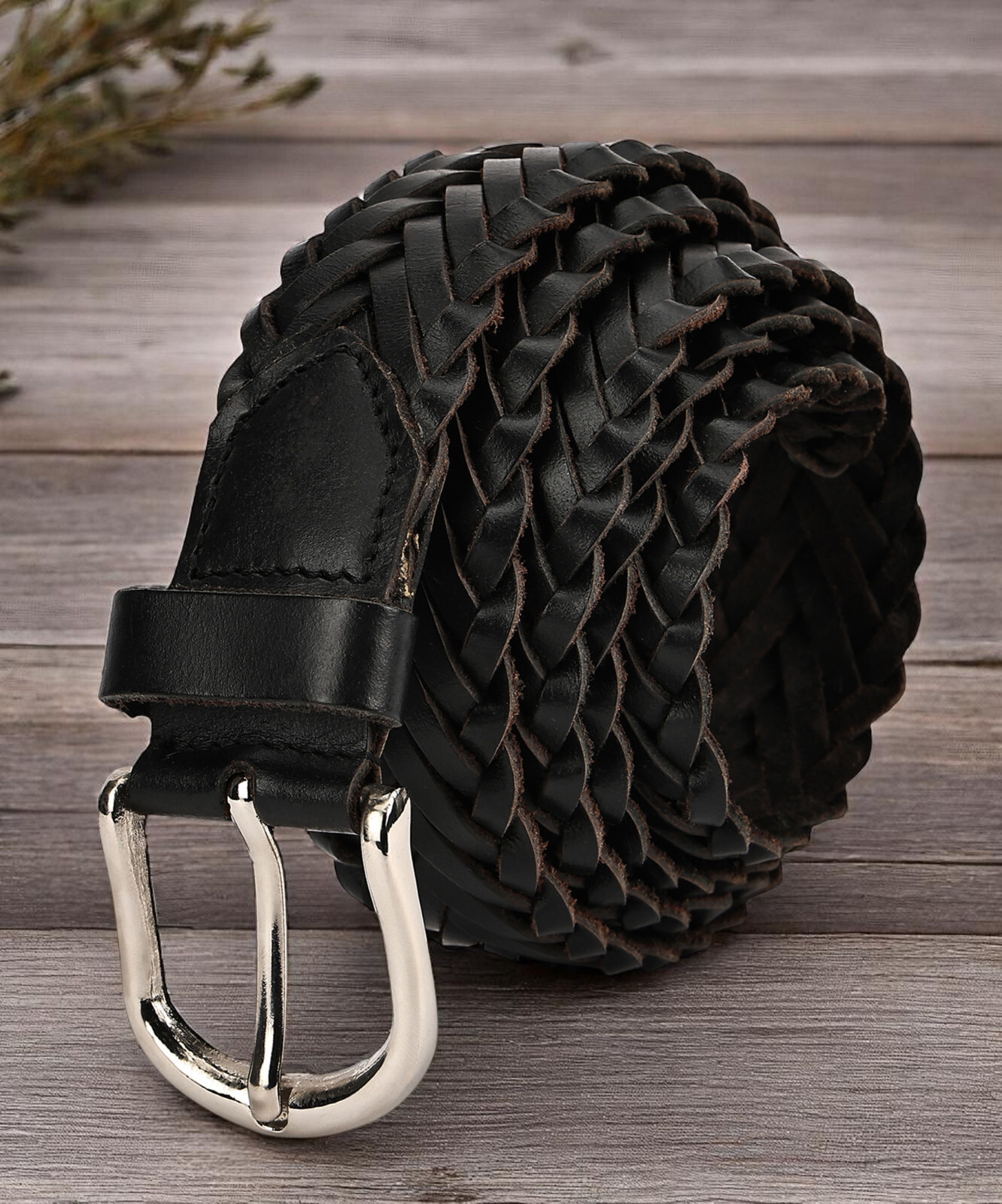 Leatherboss Genuine Leather Men Casual Belt Braided, Black