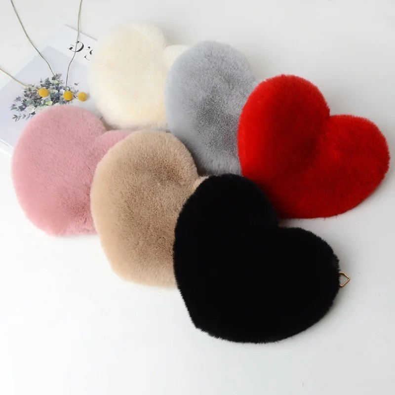 Fashion Women Heart Shaped Shoulder Bag Cute Luxury Faux Fur Crossbody Bags Wall