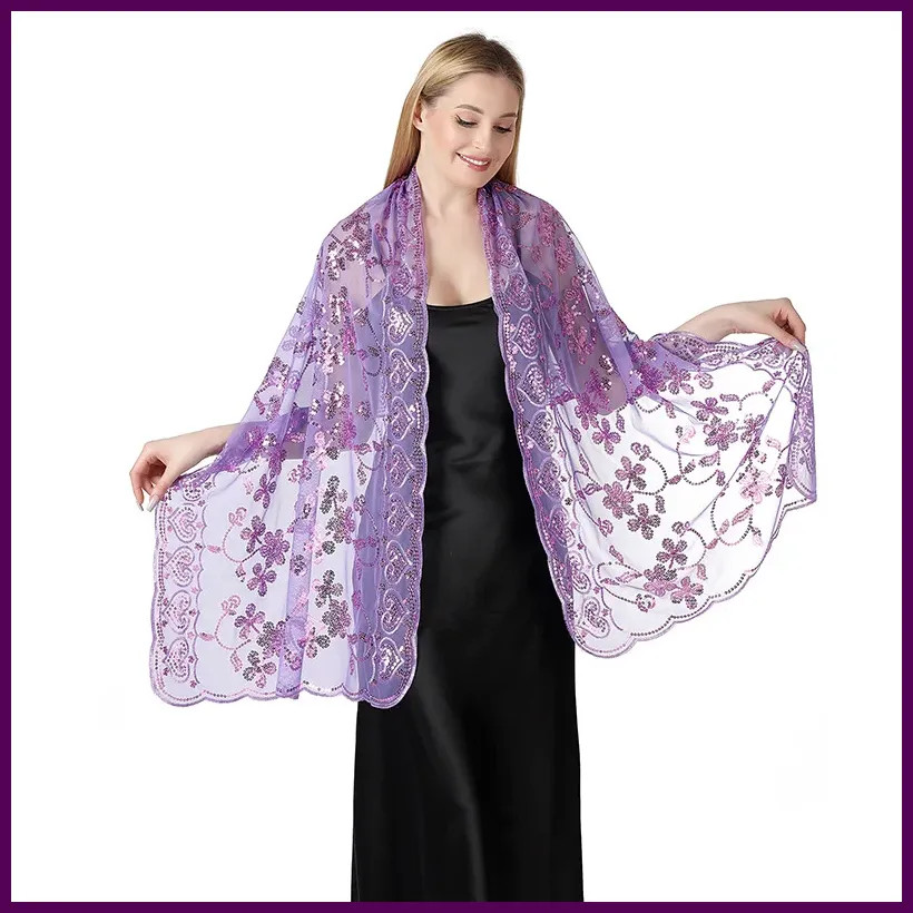 Elegant Women Floral Embroidery Sequins Shawls for Party Evening Dresses