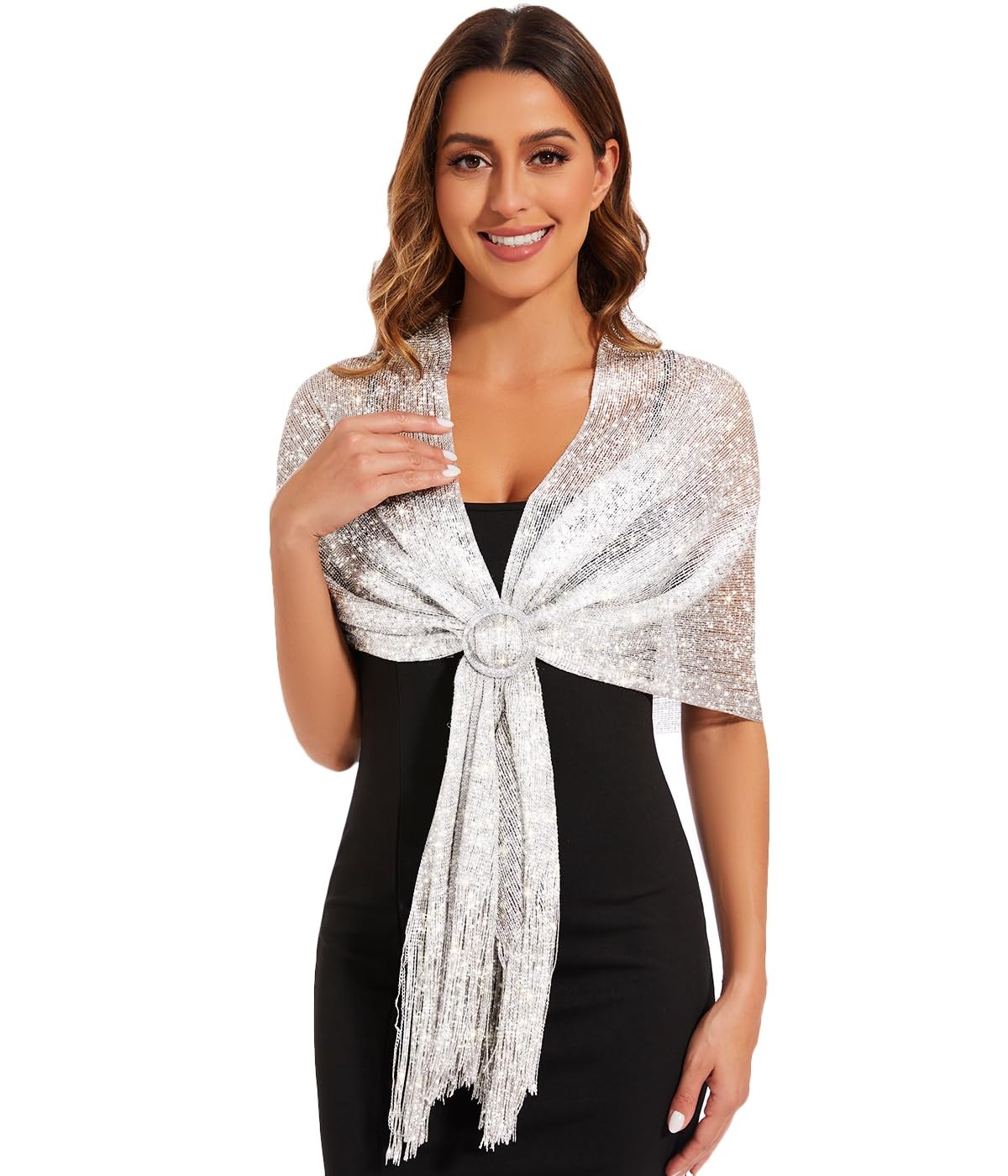 Sparkling Metallic Shawls and Wraps with Buckle,for Evening Dresses Party