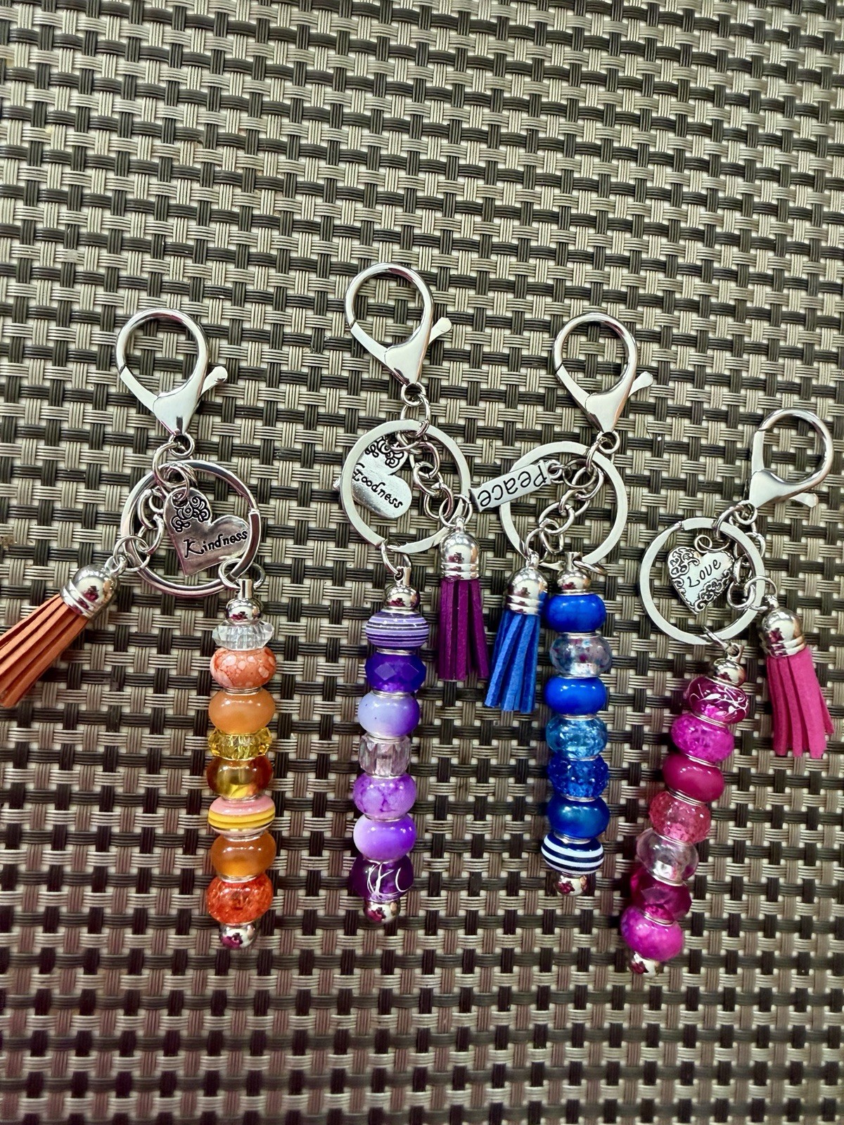 Handmade Inspirational Beaded Key Chains Set of 4 Tassel Multicolor Boho Women