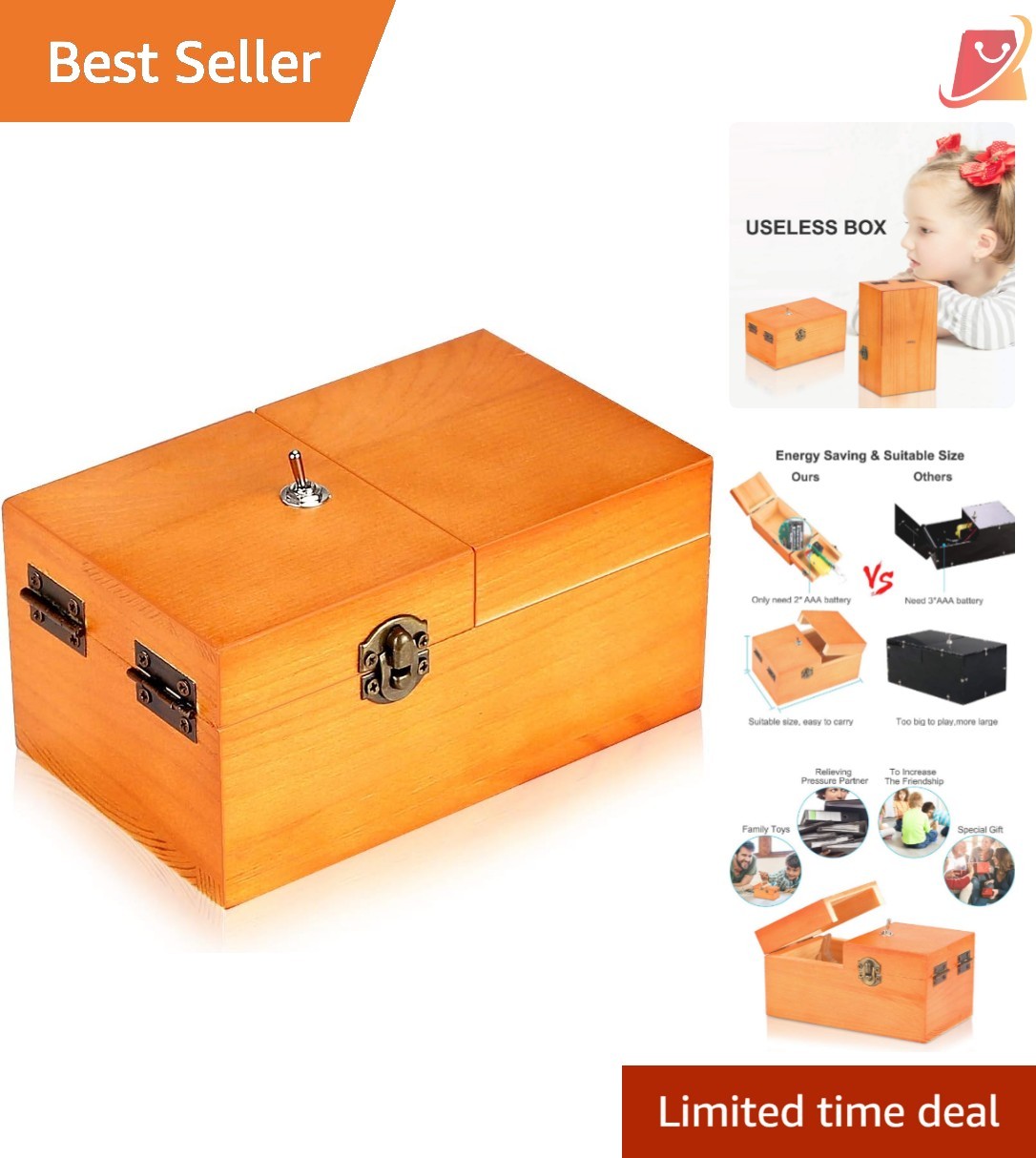 Useless Box Wooden Desk Gadget Fun Office Stress Relief Gift for Adults