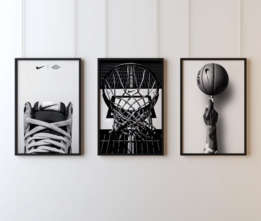 Set of 3 Nike Basketball Art pieces canvas wall art home decor