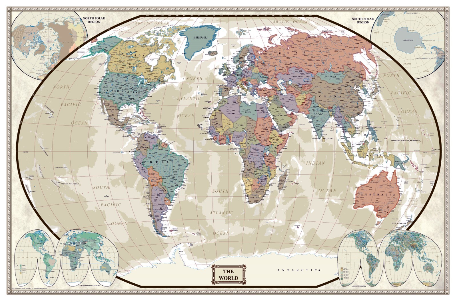 Swiftmaps World Wall Map Modern Day as Antique Edition
