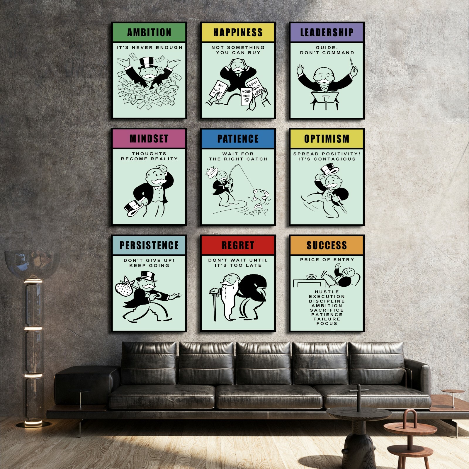 Set of 9 Monopoly ed3 Motivation Success Work Gift Decor Wall Art POSTER CANVAS
