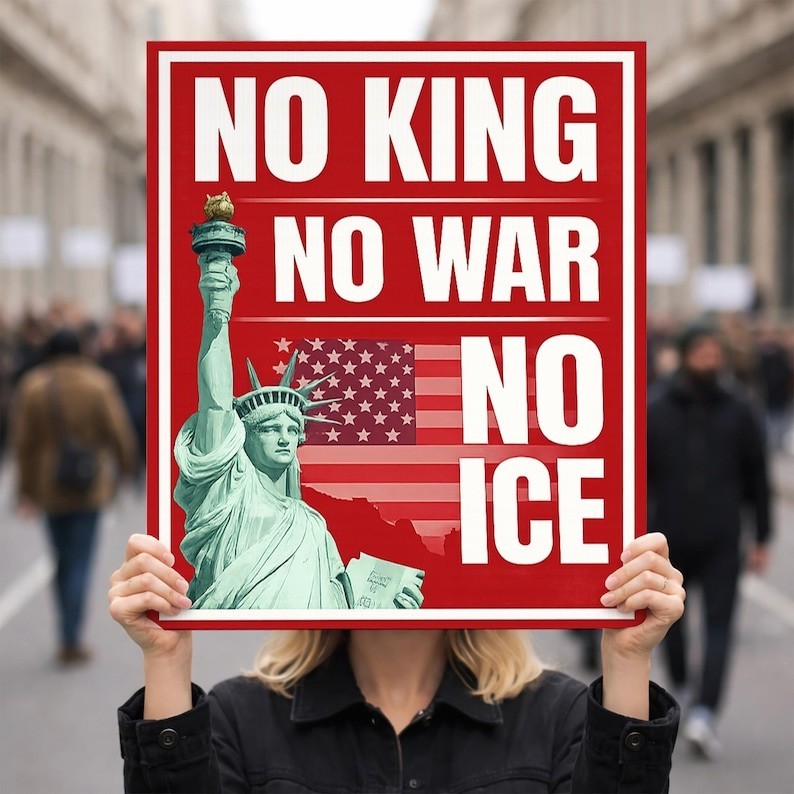 No King No War No ICE Protest Sign Anti War Rally Immigration Rights March Poste