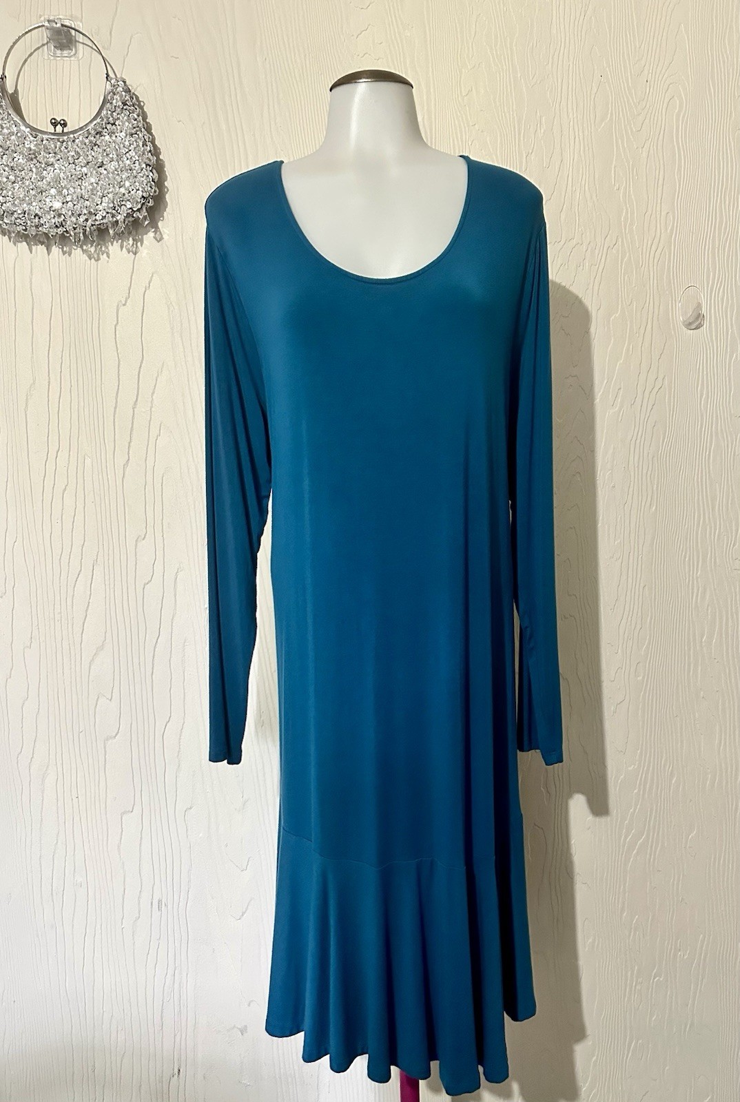 Elegant Terra & Sky Women's Knit Peplum Blue Dress Size 1X 16W-18W