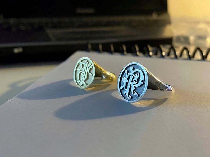 Custom Monogram Ring Gold Plated Initial Signet Ring Personalized Gift Men Women