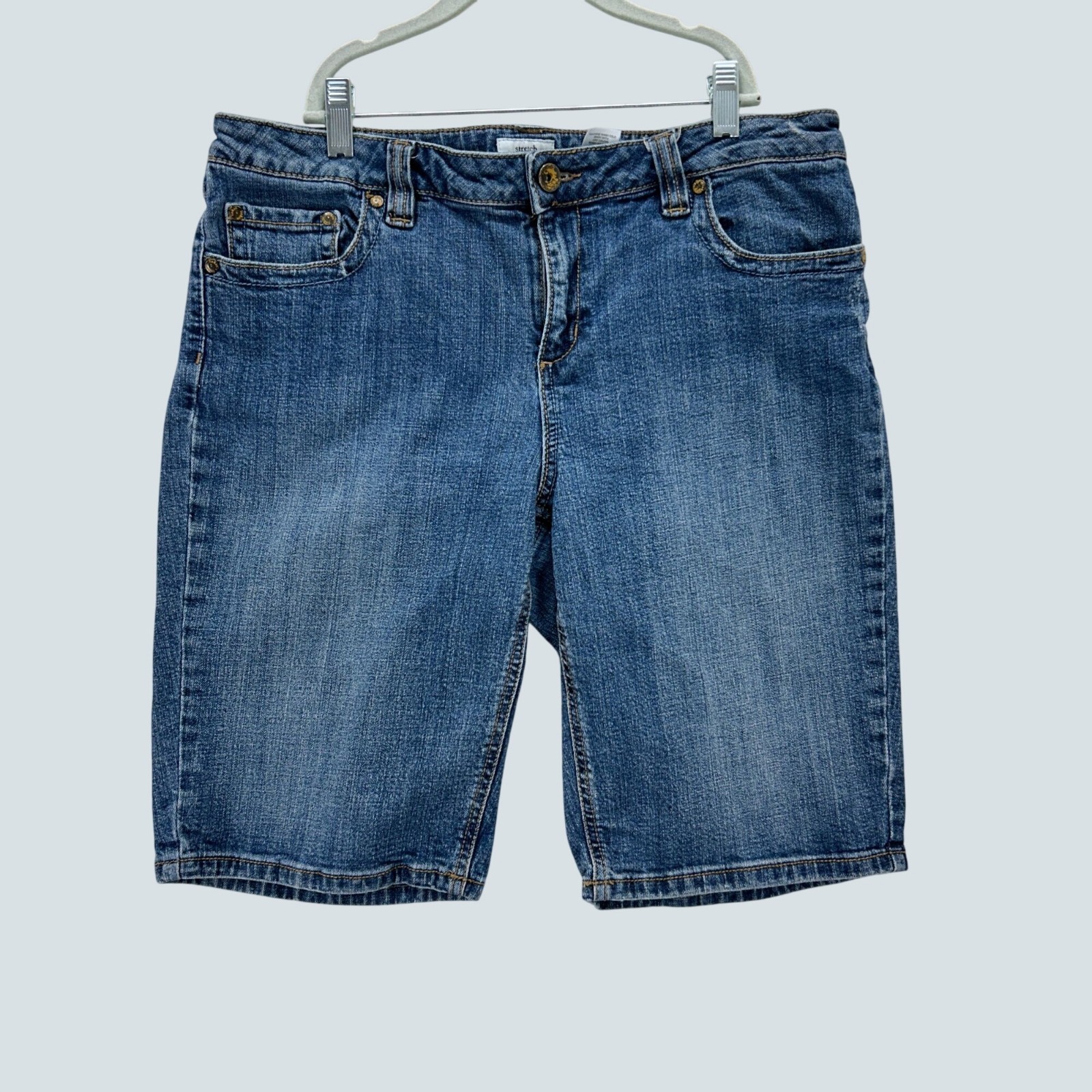 Liz & Co. Womens Stretch Denim Bermuda Shorts Size 12 Blue Casual Style 5-Pocket