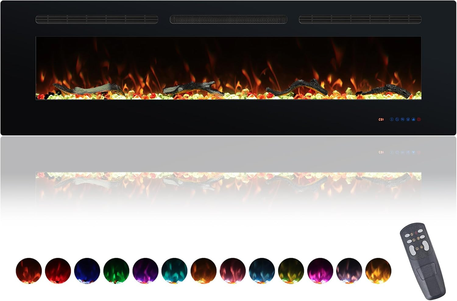 60" Electric Fireplace Insert with Remote, 13 Flame Colors, 750/1500W Heater