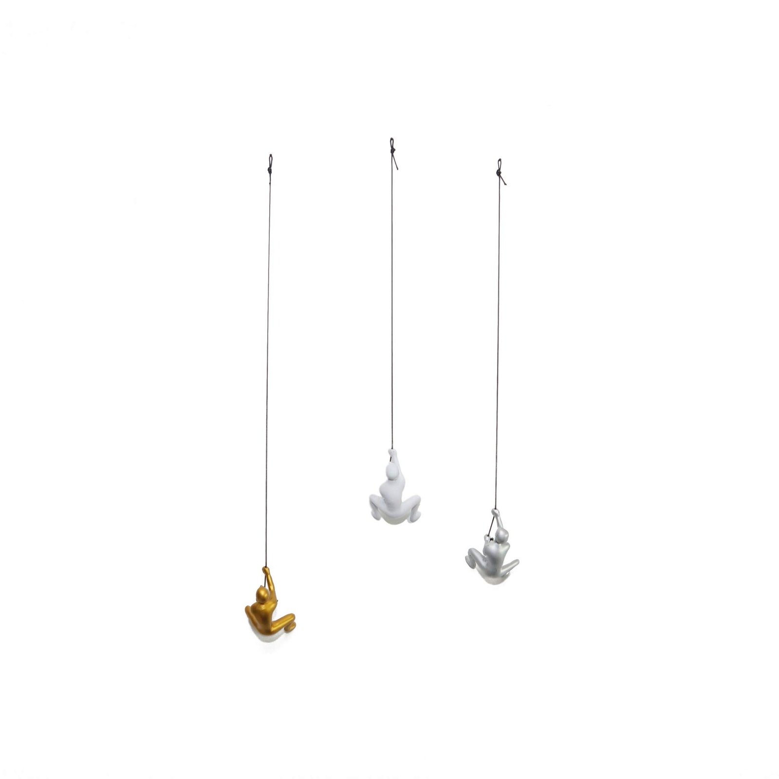 Set of Three 6 White Silver and Gold Climbing Men With Rope Wall Art