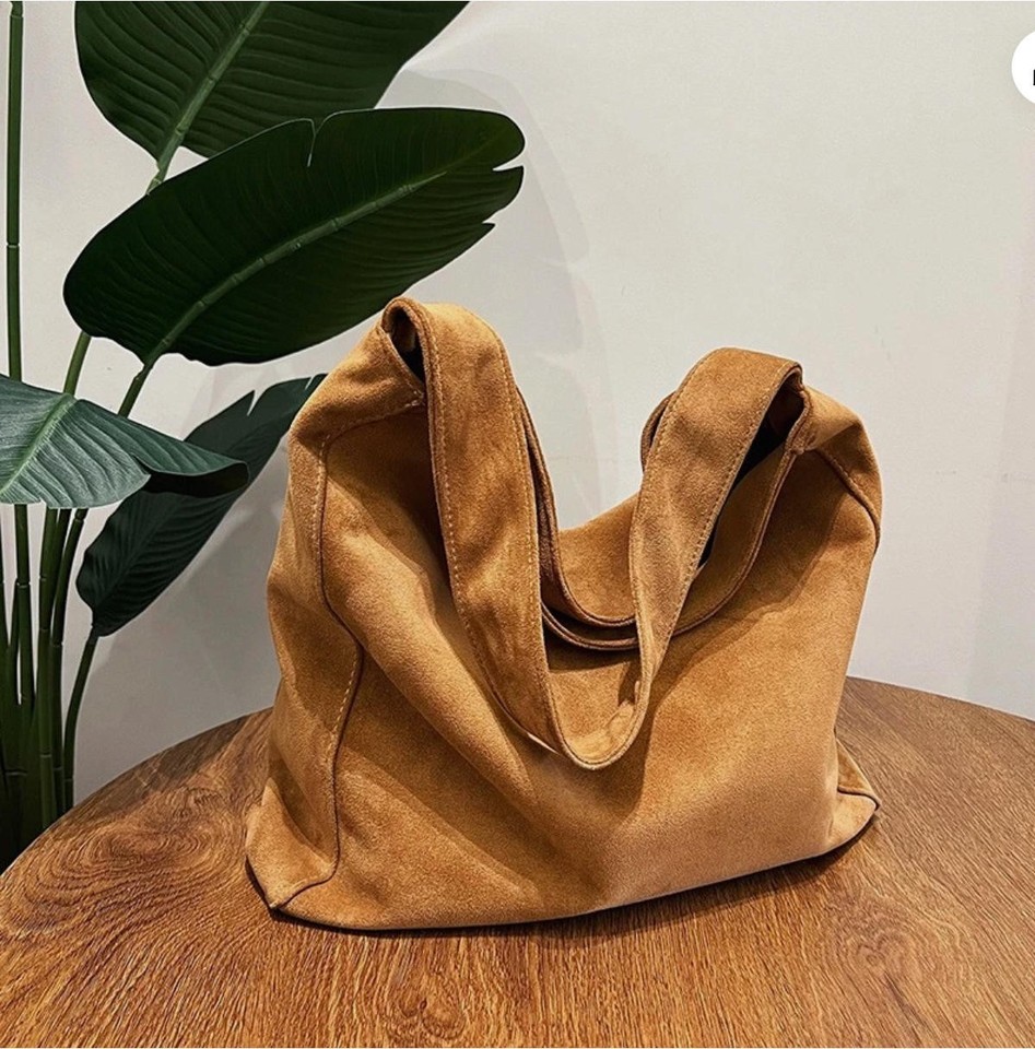 Chocolate Brown Suede Slouchy Hobo Bag Luxury Trendy Shoulder Tote Fall Vintage