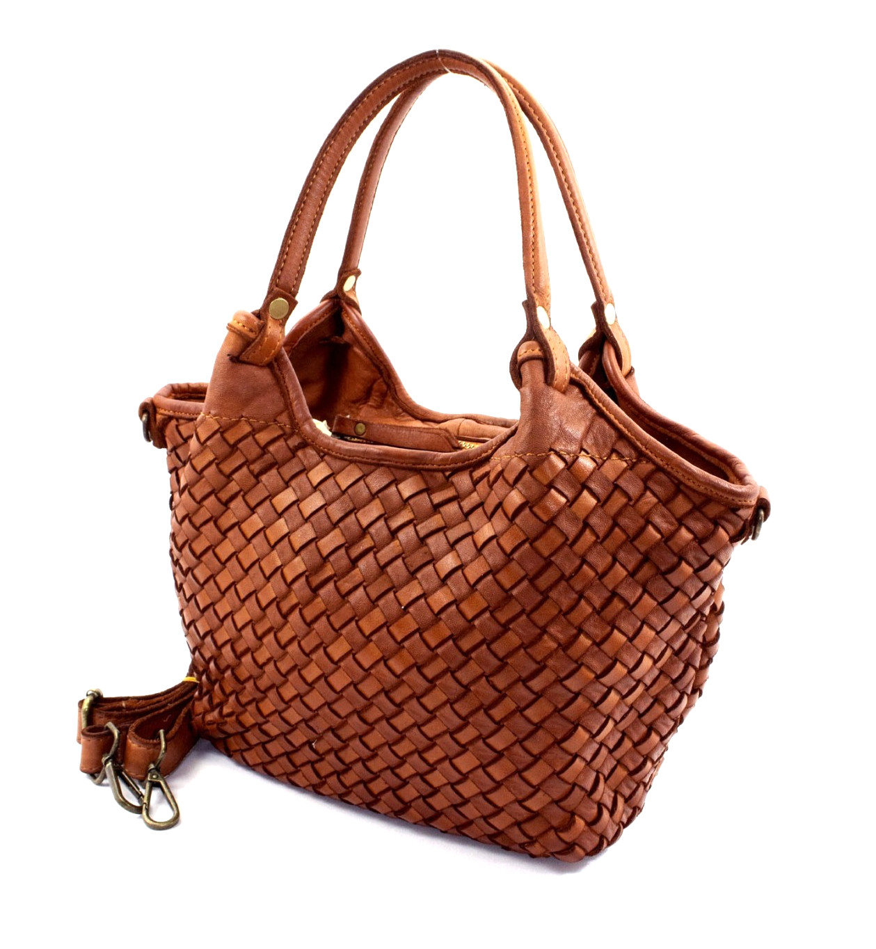 ITALIAN HAND WOVEN GENUINE WASHED LEATHER HANDBAG BAG PURSE - MADE IN ITALY