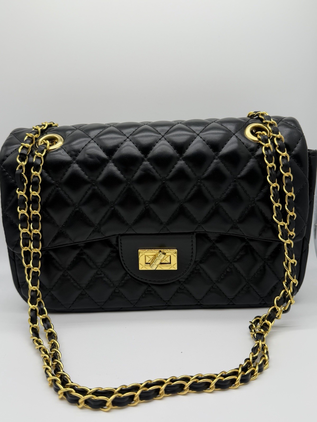 Luxury Style Quilted Handbag Black Chain Strap Shoulder Bag Elegant Women Purse”