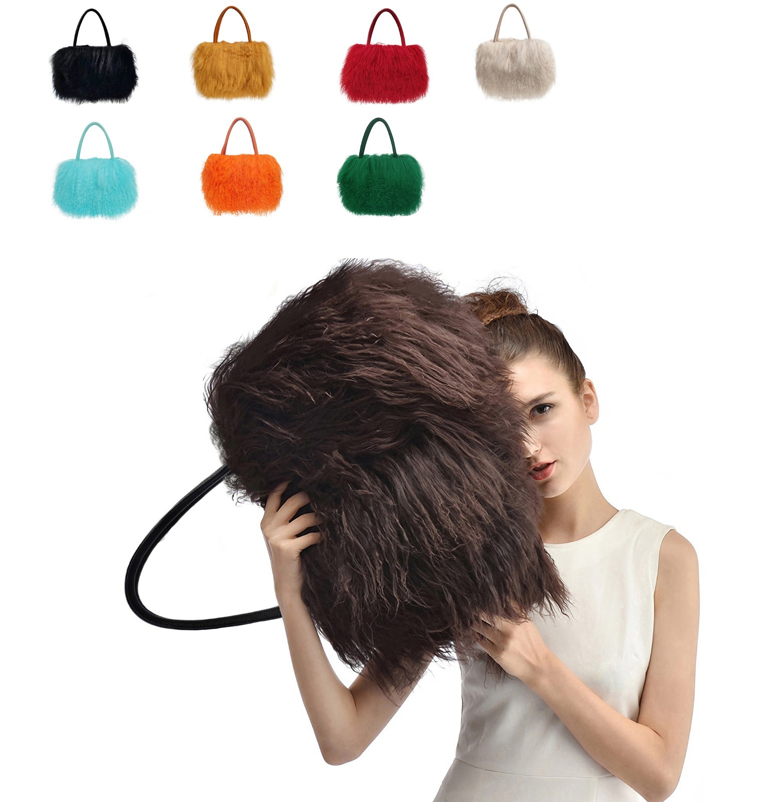 FINILUO Luxury Real Lamb Fur/Wool/Mongolian Fur Genuine Leather Shoulder bag