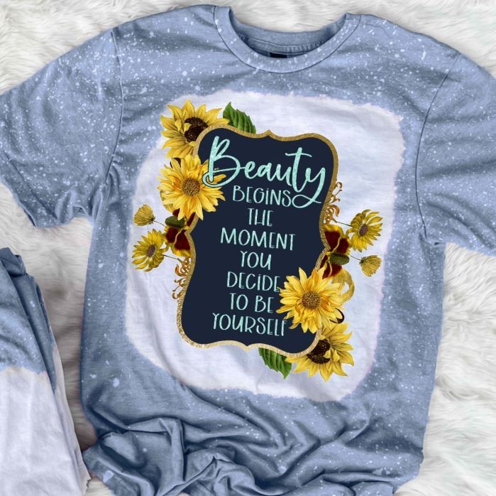 Beauty Begins Sunflower Shirt Inspirational Quote Floral Unisex Graphic Tee