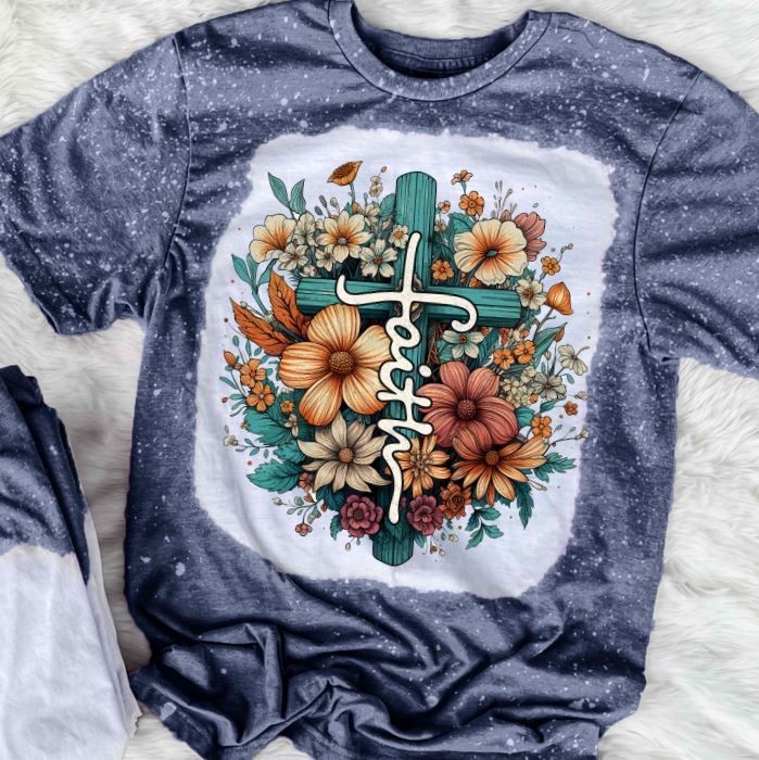 Floral Cross Faith Shirt Christian Religious Graphic Tee Inspirational Top