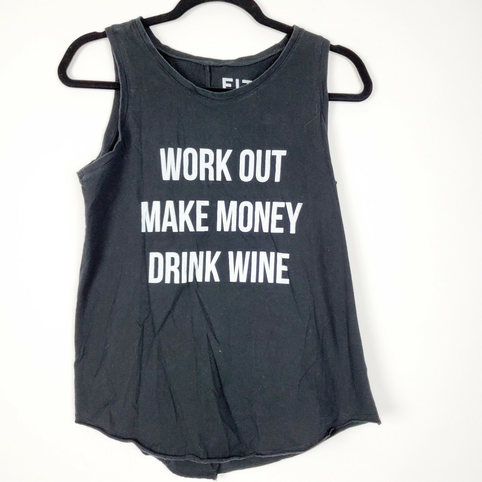 Fashion Inspire Women's Black Shirt L "Work Out Make Money Drink Wine"