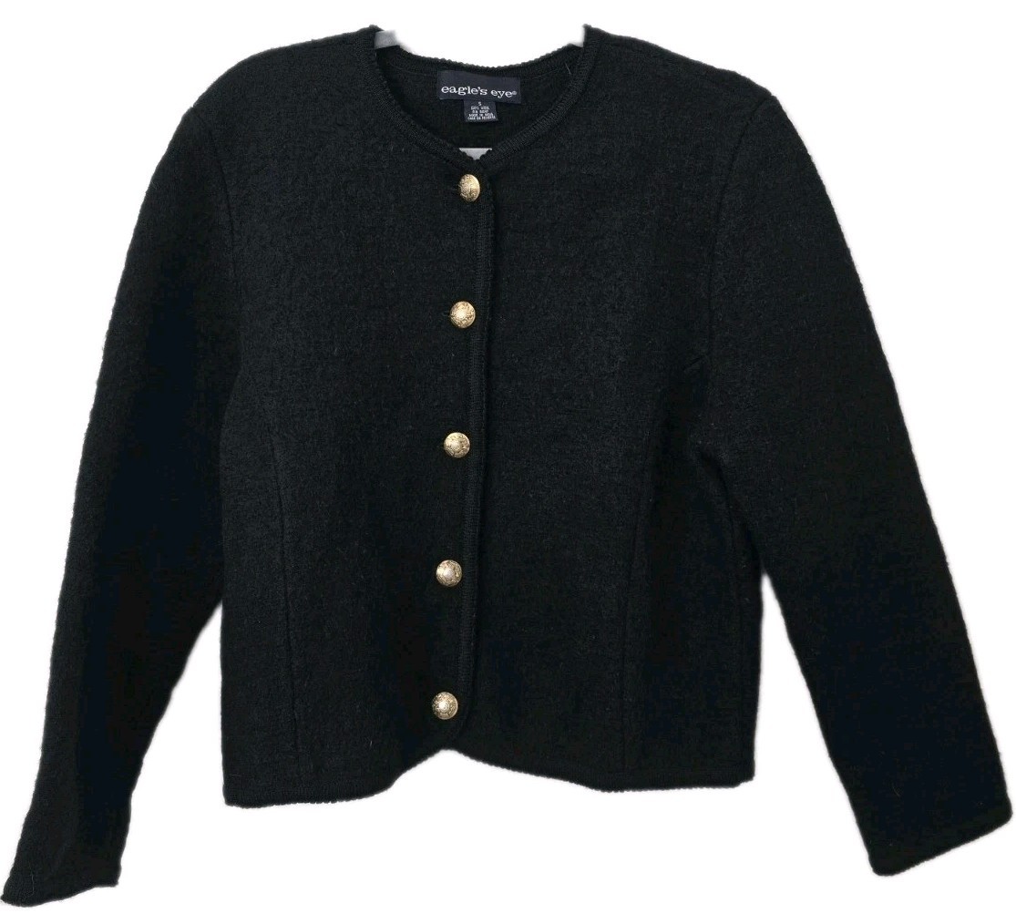 Black 100% Wool Womans Small Boxy Jacket Vintage-Style Channel Inspire 