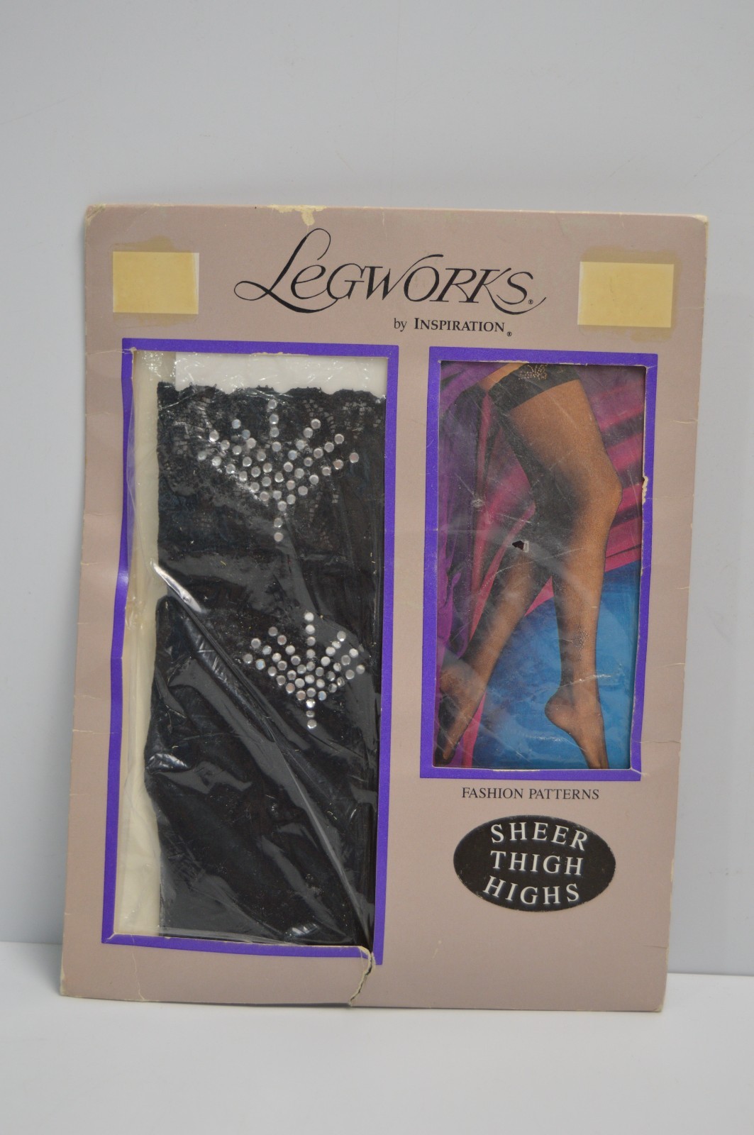 Vintage Legworks by Inspiration Sheer Thigh Highs Fashion Patterns Sequins BLACK