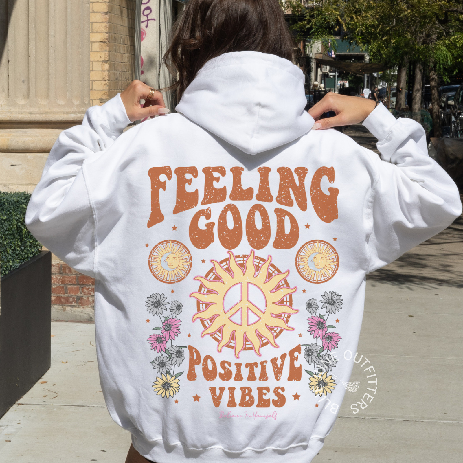FEELING GOOD POSITIVE VIBES HOODIE | RETRO BOHO OVERSIZED HOODIE | HIPPIE HOODIE