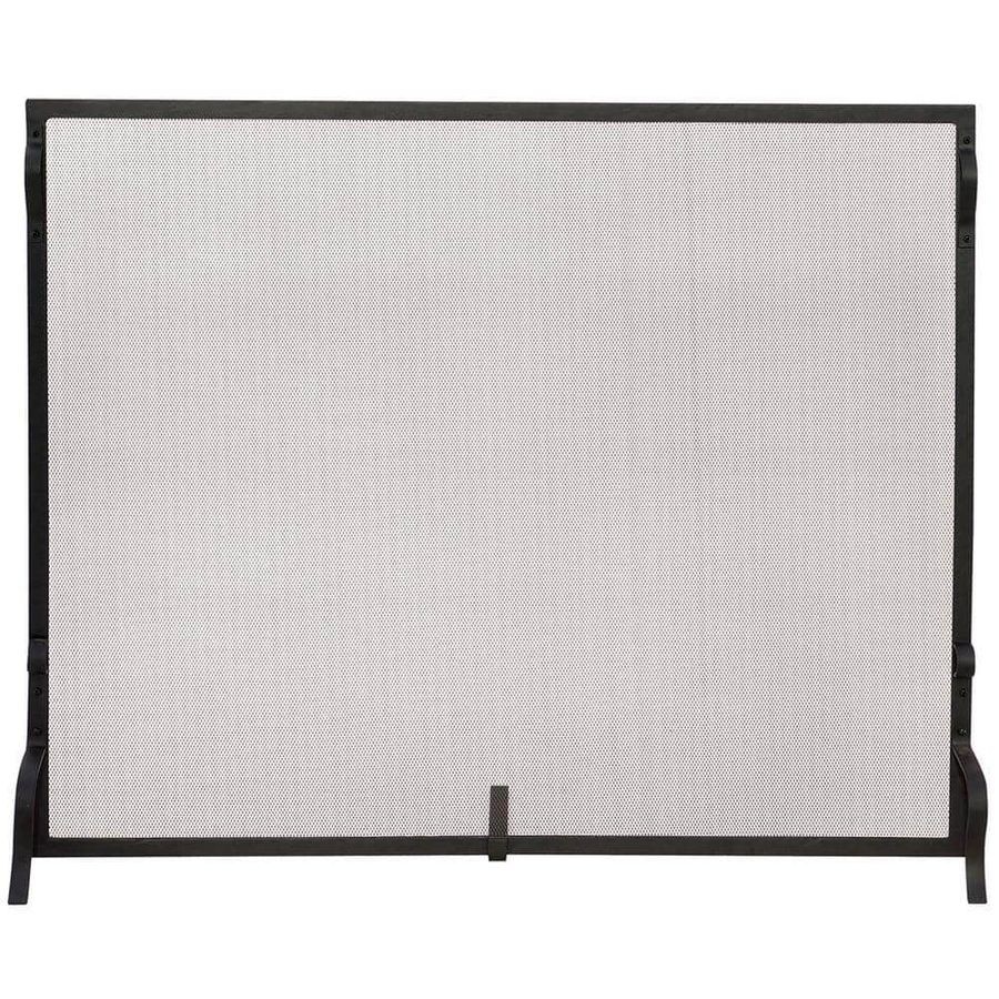 Black Wrought Iron 41 in. W Single-Panel Heavy Guage Sparkguard Fireplace Screen