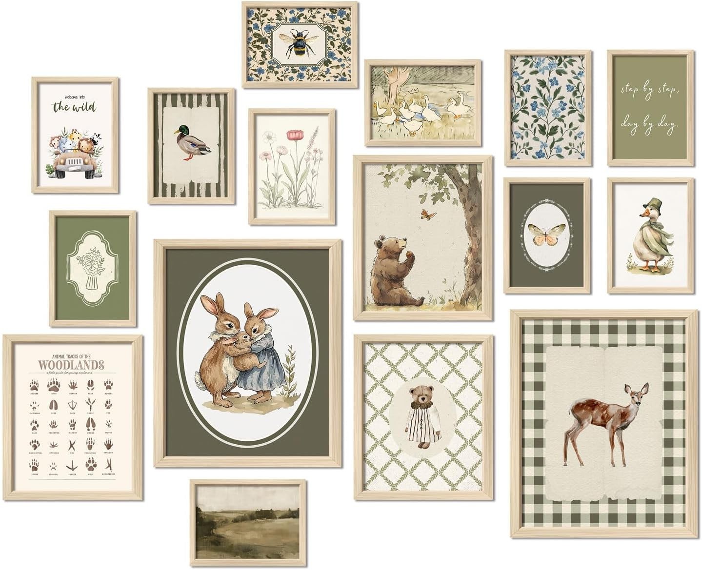 16 PCS Woodland Nursery Wall Art Decor, Vintage Baby Girl & Boy Nursery Decor, K