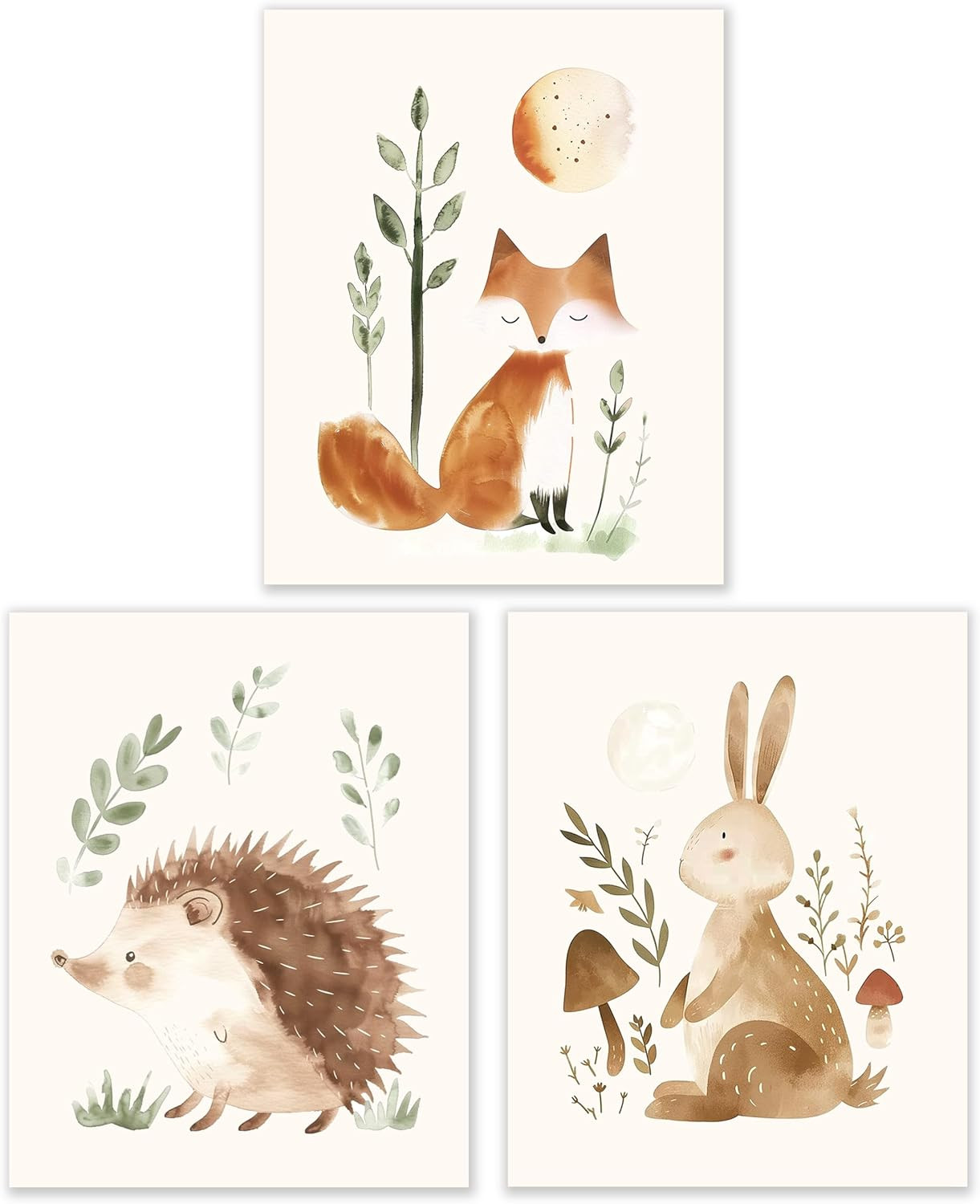 Woodland Animals Nursery Decor, Wild Animals Forest Nursery Wall Art Hedgehog Fo