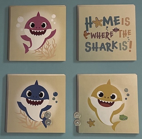 Nickelodeon Baby Shark 4 Pc. Wall Art Set Nursery Playroom Bedroom Bright Colors